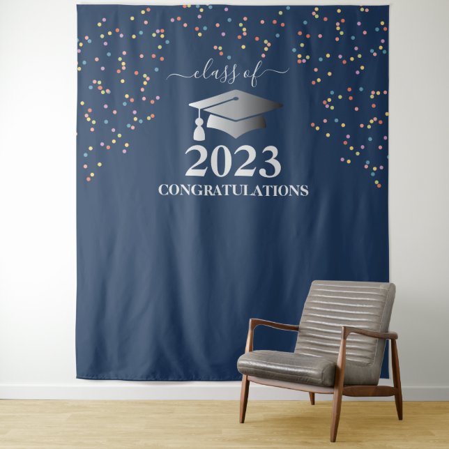 Tapete De Parede Formatura 2023 Azul Real Confetes Prata (In Situ)