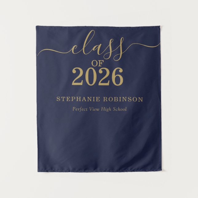 Tapete De Parede Formatura Turma de 2026 Blue Gold Script (Frente)