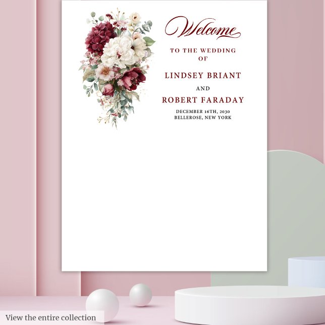 Tapete De Parede Foto de Casamento Branca de Boho Burgundy (Artistic Boho Burgundy White Wedding Photo Prop)