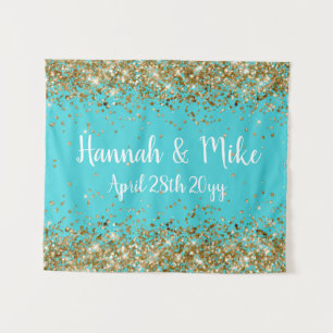 Tapete De Parede Foto de casamento Dourado e azul-turquesa personal