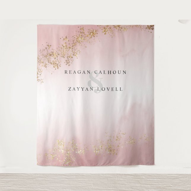 Tapete De Parede Foto de casamento rosa blush com detalhes em doura (Frente)