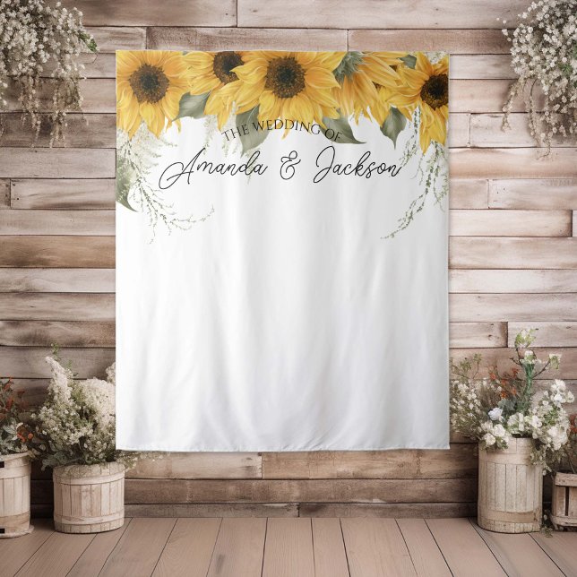 Tapete De Parede Foto de Casamento Rústico de Girassol (Rustic sunflower themed, wedding backdrop)