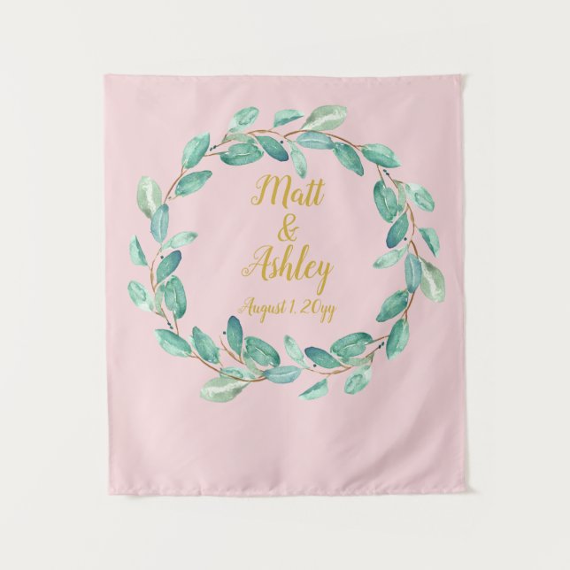 Tapete De Parede Foto Dourada e cor-de-rosa Booth Greenery (Frente)