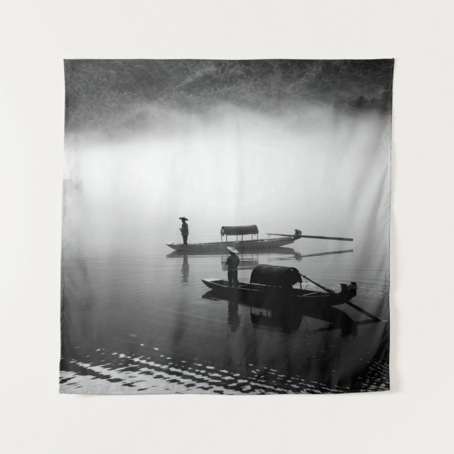 TAPETE DE PAREDE FOTO GRAYSCALE DE DOIS BARCOS-LINHA (Frente)