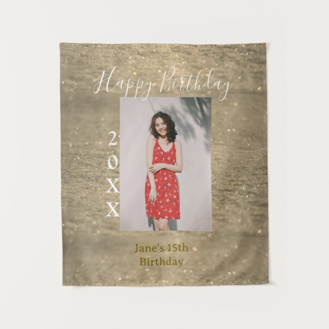 Tapete De Parede Foto nome ano de 15 anos glitter dourado feliz ani (Frente)