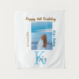 Tapete De Parede Foto nome de aniversário de 16 anos azul aqua marr