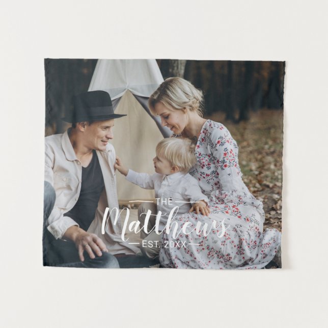 Tapete De Parede Foto personalizada com nome da família e ano de fu (Frente (Horizontal))