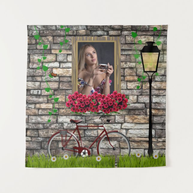 Tapete De Parede Foto Romântica de Bicicleta Antiga com Flores para (Frente)