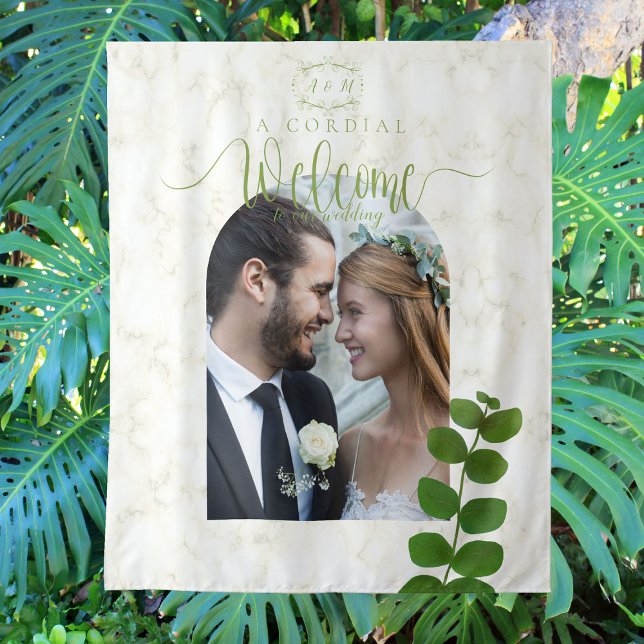 Tapete De Parede Fotos de Noiva com Verde Chic (Chic Green Wedding Tapestry Design.)