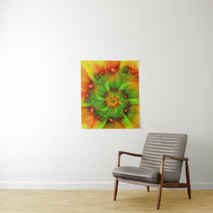 Tapete De Parede Fractal cor-de-laranja verde de Verão quente