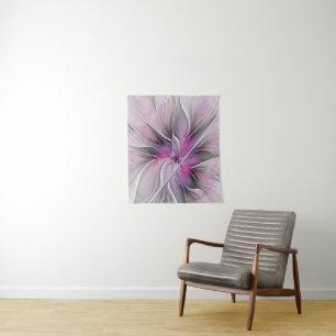 Tapete De Parede Fractal Fractal Moderna Abstrato com Cinza Rosa Fl