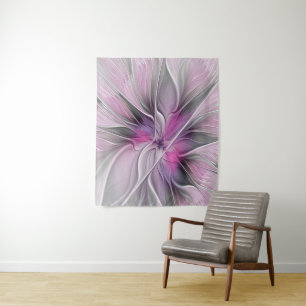 Tapete De Parede Fractal Fractal Moderna Abstrato com Cinza Rosa Fl