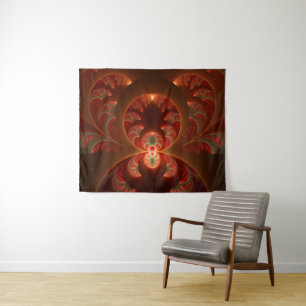 Tapete De Parede Fractal vermelho-laranja abstrato moderno e lumino
