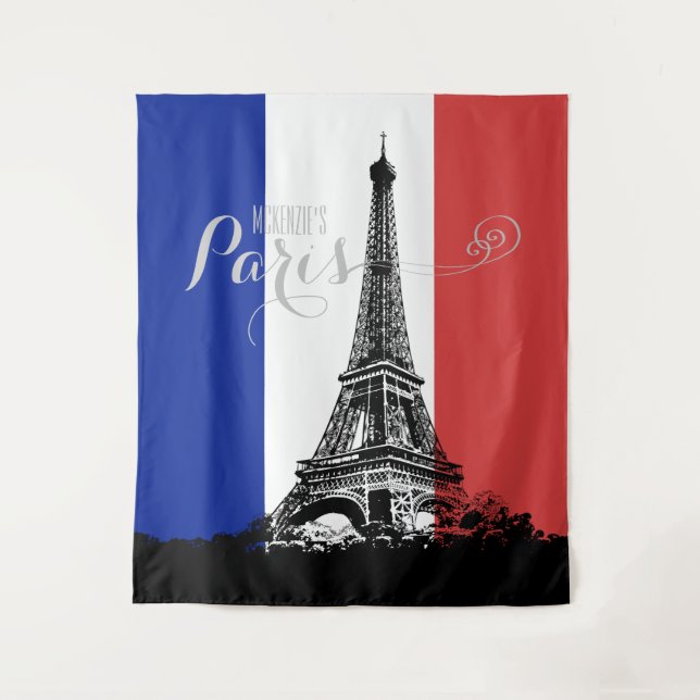 Tapete De Parede França Bandeira Eiffel Torre Vermelho Branco Monog (Frente)