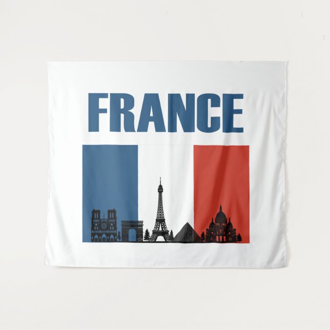 Tapete De Parede França Viagem - Paris City Skyline French Flag (Frente (Horizontal))