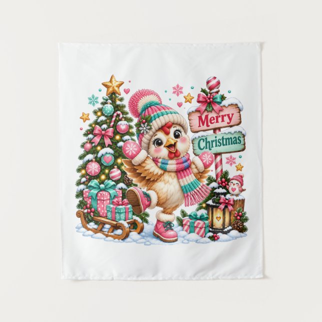 Tapete De Parede Frango Fofo Feliz Natal (Frente)
