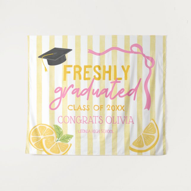 Tapete De Parede Freshly Graduated Lemonade Grad Party Backdrop (Frente (Horizontal))