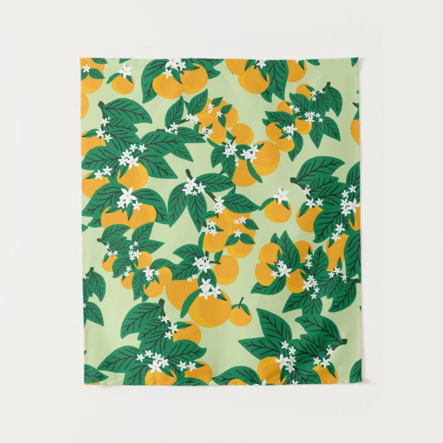 Tapete De Parede Fruta cor de laranja com vinhetas verdes (Frente)