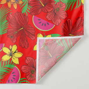 Tapete De Parede Fruta Tropical de Melancia e Hibiscus Red Floral