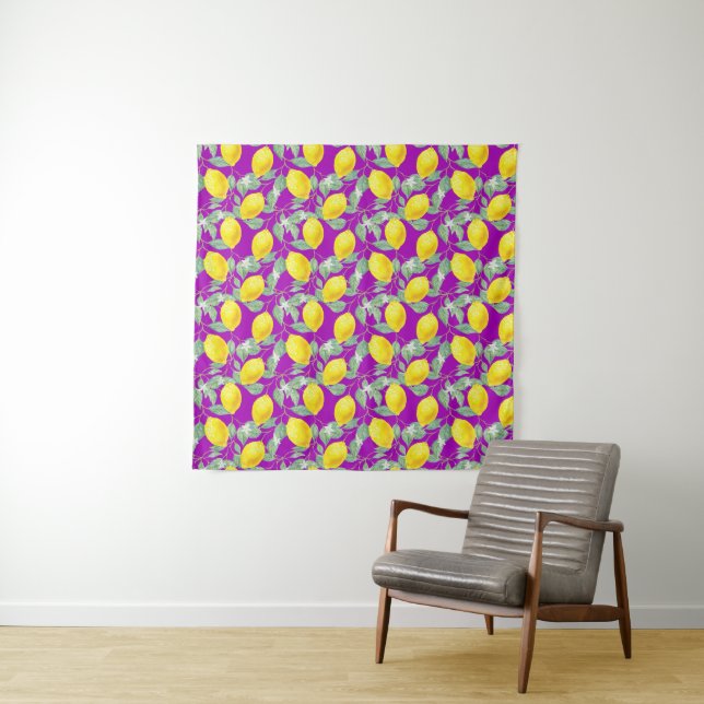 TAPETE DE PAREDE FRUTOS DE LIMÃO EM FUNDO ROXO (In Situ)