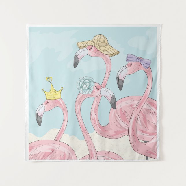 Tapete De Parede Fundo bonito com flamingos. Fundo de Verão  (Frente)