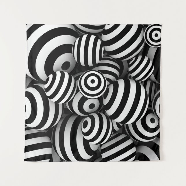 Tapete De Parede Fundo branco de abstrato com bolas e linhas pretas (Frente)