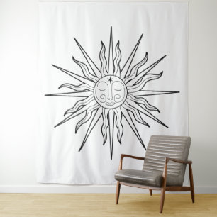 Tapete De Parede Fundo Celestial do Sol Caprichoso Preto e Branco