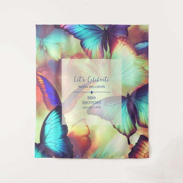 Tapete De Parede Fundo da Festa de aniversário da borboleta (Frente)