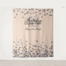 Fundo de 18º Aniversário Confetes Rosa Bege Prata