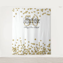 Fundo de 50º Aniversário Dourado Branco Confetes