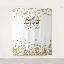 Fundo de 60º Aniversário Dourado Branco Confetes
