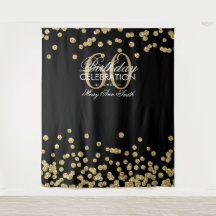 Fundo de 60º Aniversário Dourado Preto Confetes