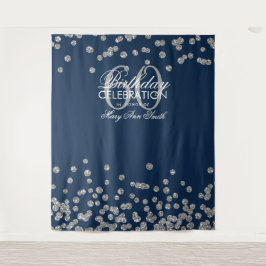 Tapete De Parede Fundo de 60º Aniversário Prata Azul Marinho Confet