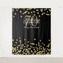 Fundo de 70º Aniversário Dourado Preto Confetes