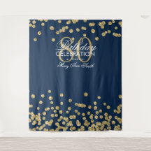 Fundo de 80º Aniversário Dourado Confete Azul Mari