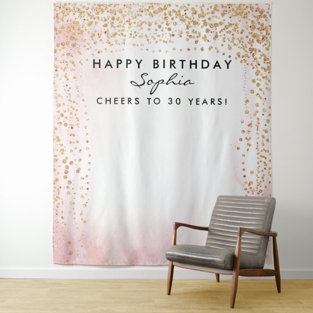 Tapete De Parede Fundo de Aniversário com Confetes Dourados Qualque (In Situ)