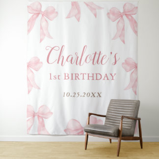 Tapete De Parede Fundo de Aniversário Coquette com Laço Rosa