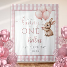 Fundo de Aniversário de 1 Ano Coelhinhos Balões Ro