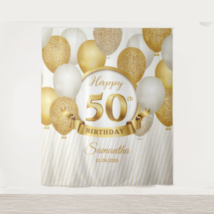 Tapete De Parede Fundo de aniversário de 50 anos com balões dourado