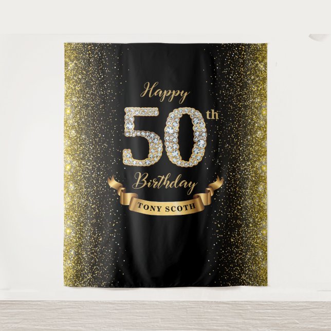 Tapete De Parede Fundo de aniversário de 50 anos Diamond Black e Go (Frente)