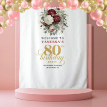 Fundo de Aniversário de 80 Anos Chic Blush Burgund