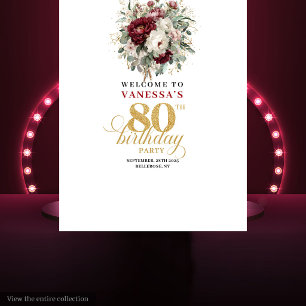 Tapete De Parede Fundo de Aniversário de 80 Anos com Flores Burgund