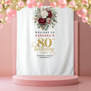 Tapete De Parede Fundo de Aniversário de 80 Anos Premium Blush Flor