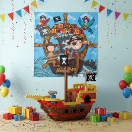 Tapete De Parede Fundo de Aniversário de Crianças Piratas Banner 