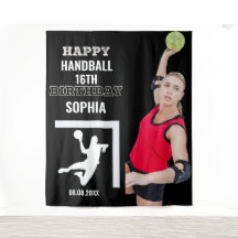 Fundo de aniversário de handebol, menina jogadora