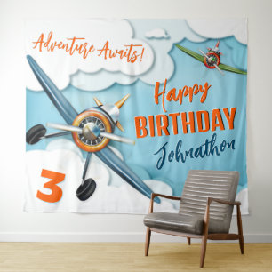 Tapete De Parede Fundo de aniversário de menino piloto de avião de