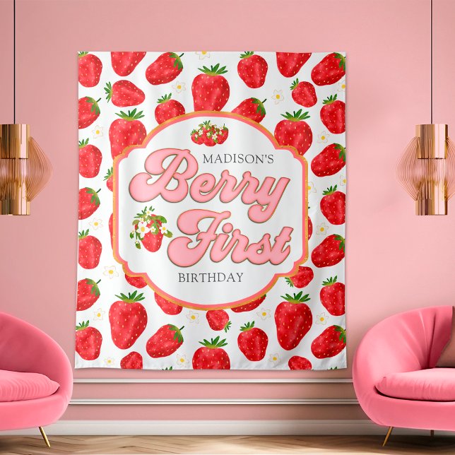 Tapete De Parede Fundo de Aniversário de Morango Simples Berry Prim (Criador carregado)