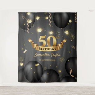 Tapete De Parede Fundo de aniversário preto dourado elegante modern