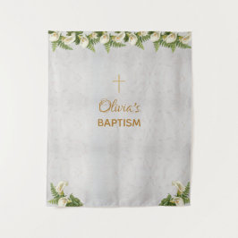 Tapete De Parede Fundo de Batismo Mármore Cruz Dourada Copos-de-lei