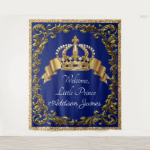 Fundo de Bebê Príncipe Azul Royal Dourado Extra Gr